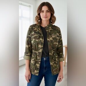 INC International Concepts Studded Camo Field Drawstring Jacket Womens Small